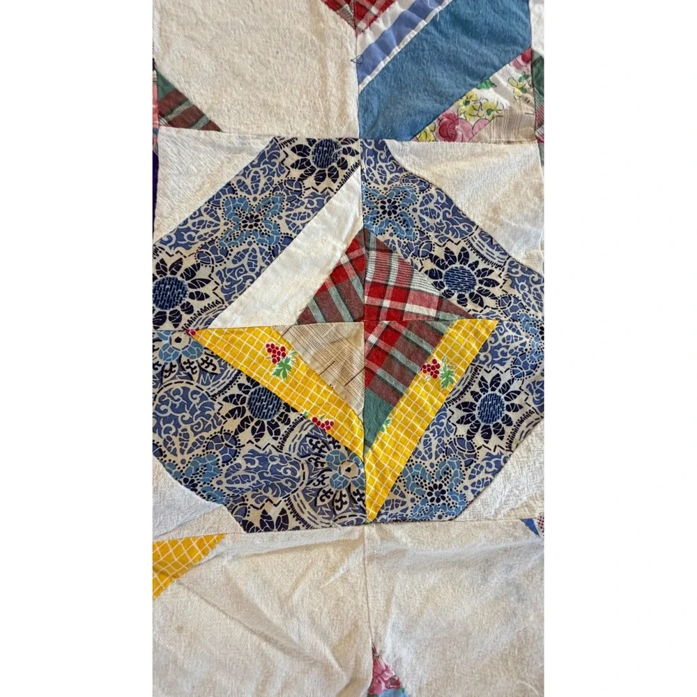 Vintage Hand Pieced Scrap Quilt Top Unfinished Varied  Cotton Colorful Patchwork